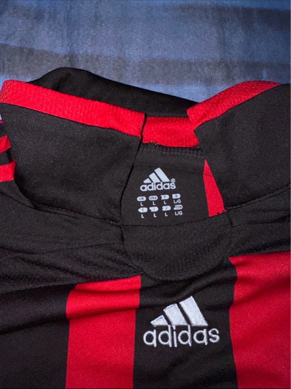 Adidas AC Milan mens Pink & Black Striped Soccer Jersey